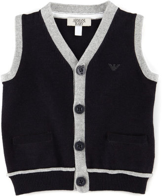 Armani Junior Sweater Vest with Contrast Trim, Blue, 3-24 Months