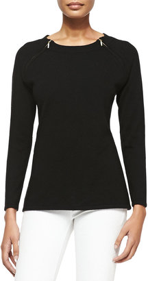 Sofia Cashmere Cashmere Pullover Sweater with Shoulder Zips