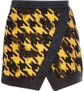 River Island Yellow dogtooth contrast trim wrap skirt