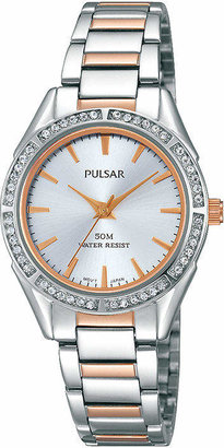 Pulsar Womens Crystal-Accent Two-Tone Stainless Steel Bracelet Watch PH8129X