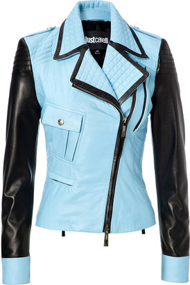 Just Cavalli Leather Two-Tone Biker Jacket