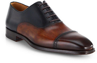 Saks Fifth Avenue Collection by Magnanni Antiqued Leather Cap-Toe Lace-Up Shoes
