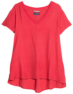 Violeta BY MANGO Ribbed Neck Blouse, Bright Red