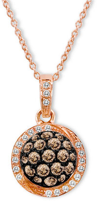 LeVian Chocolate by Petite Chocolate Diamond (5/8 ct. t.w.) and White Diamond Accent Pave Oval Pendant in 14k Rose Gold