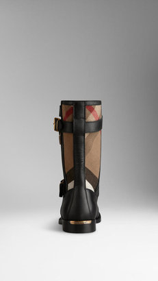 Burberry Check Detail Belted Leather Boots