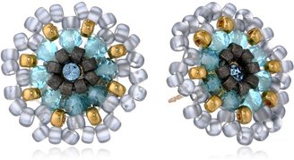 Miguel Ases Blue Synthetic Quartz and Swarovski Stud Earrings