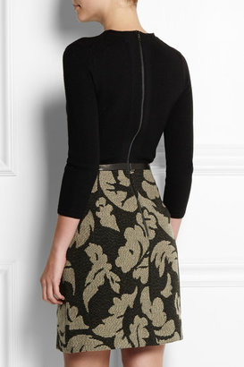 Burberry Leather-trimmed wool and jacquard dress