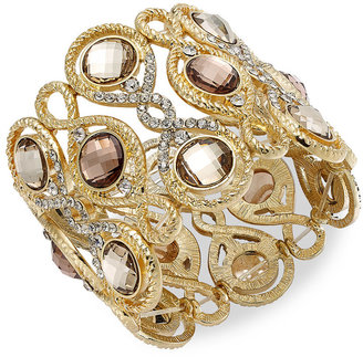 INC International Concepts Gold-Tone Topaz Glass Stone Stretch Bracelet