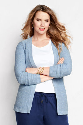 Lands' End Women's Plus Size Cotton Open Drape Cardigan Sweater