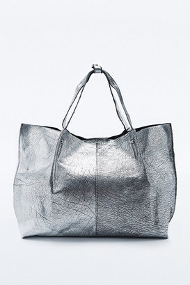 Out From Under Soft Metallic Leather Shopper Bag in Silver
