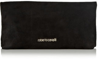 Roberto Cavalli Embellished suede fold-over clutch