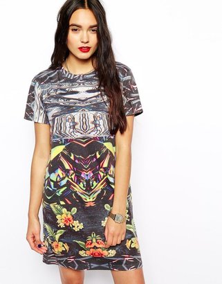 Hype T-Shirt Dress With Mixed Floral Print