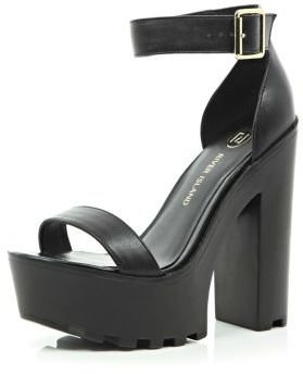 River Island Black leather chunky cleated sole platforms