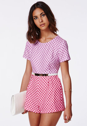 Missguided Print Contrast Playsuit Pink