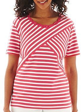 Alfred Dunner St. Tropez Short-Sleeve Spliced Striped Knit Top