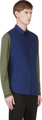 Carven Navy Colorblocked Jersey Sleeve Shirt