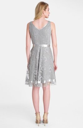 Tahari Metallic Lace Fit & Flare Dress