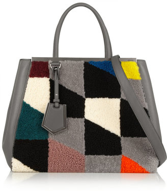 Fendi 2Jours leather and printed shearling tote