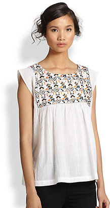 Suno Embroidered Cotton Gauze Top