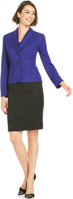 Le Suit Contrast-Blazer Skirt Suit & Printed Scarf