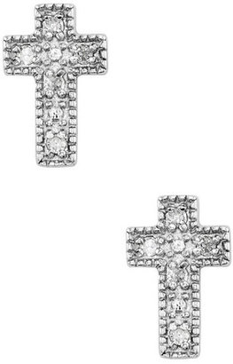 Dainty Diamonds Sterling Silver Diamond Cross Stud Earrings - 0.10 ctw