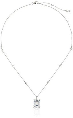 Crislu Emerald Step Cut Cubic Zirconia Silver Pendant Necklace