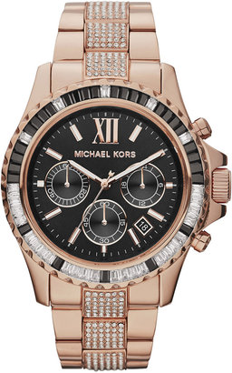 Michael Kors Mid-Size Rose Golden Stainless Steel Everest Chronograph Glitz Watch