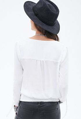 Forever 21 Smocked Crepe Peasant Top