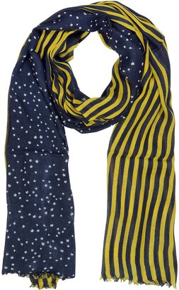 Moschino Stripes and Stars Wool Blend Long Scarf