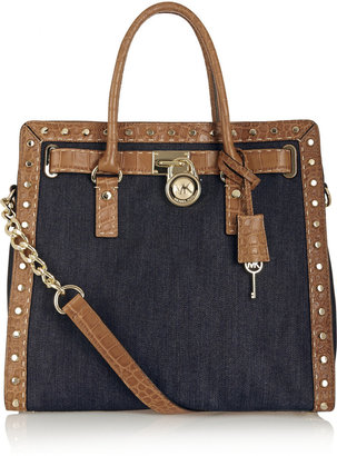 MICHAEL Michael Kors Large studded croc-effect leather and denim tote
