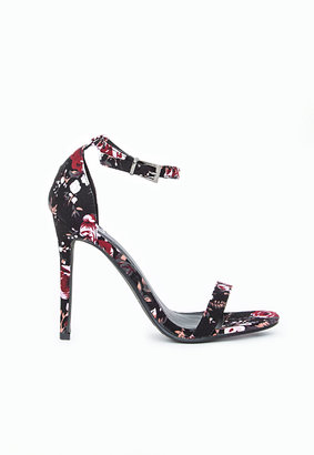 Missguided Black Strappy Heeled Sandals Winter Floral