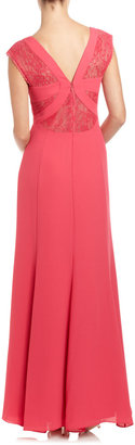 Max & Cleo Lace-Back V-Neck Gown, Fuchsia