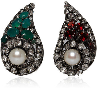 Iradj Moini Green Onyx and Ruby Paisley Clip-On Earrings