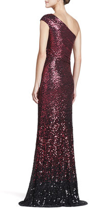 David Meister One-Shoulder Sequined Gown