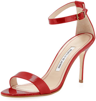 Manolo Blahnik Chaos Patent Ankle-Strap Sandal, Red
