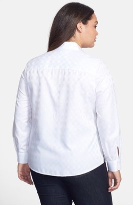 Foxcroft Jacquard Shaped Cotton Blend Shirt (Plus Size)