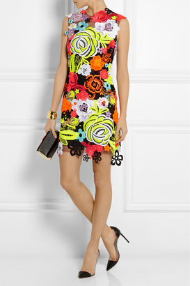 Christopher Kane Neon guipure lace and tulle mini dress