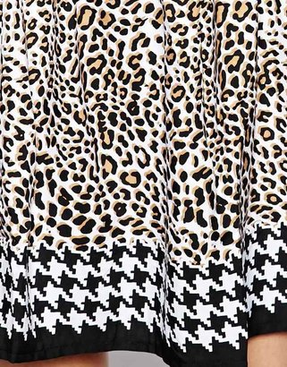 Yumi Loves London Leopard Print Dress with Dogstooth Border