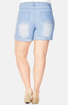 City Chic 'Hi Waist' Stretch Denim Shorts (Plus Size)