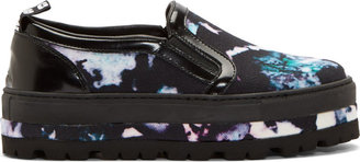MSGM Black Canvas & Leather Marble Slip-On Sneakers