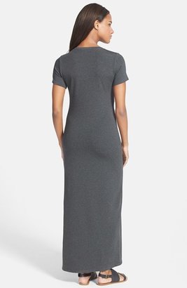 Eileen Fisher Jewel Neck Side Slit Jersey Maxi Dress