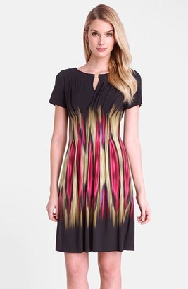 Tahari 'Blur' Print Split Neck Sheath Dress (Regular & Petite)