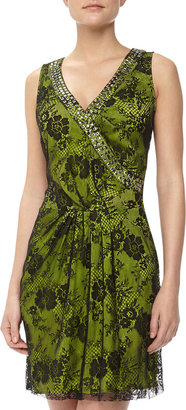 Love Moschino Studded Lace Faux Wrap Dress, Green/Black