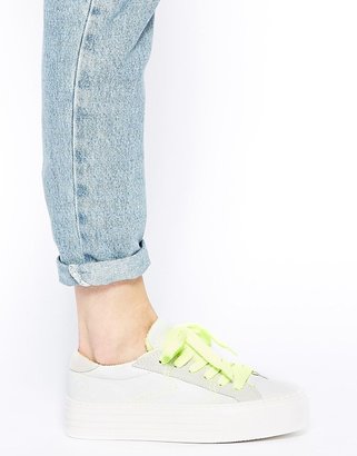 Bronx Leather Low Top Sneakers with Neon Yellow Laces