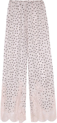 Rosamosario Dots and Lots lace-trimmed polka-dot silk pajama pants