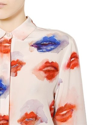 MSGM Lip Printed Silk Crepe De Chine Shirt