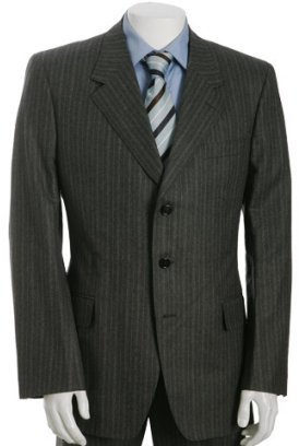 Yves Saint Laurent 2263 Yves Saint Laurent grey multi-striped wool 3-button suit with flat front trousers