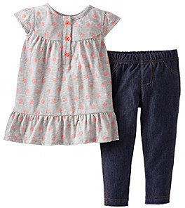 Carter's Baby Girls' Grey/Orange Polka-Dot Print Top and Pants Set