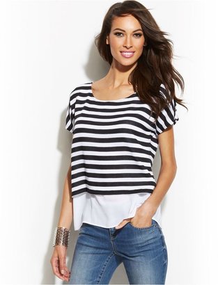 INC International Concepts Petite Layered-Look Striped Top