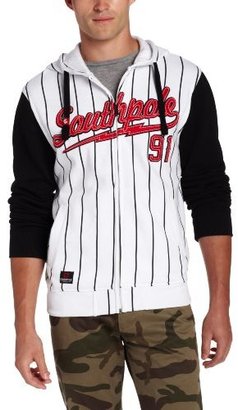 Southpole Men's Varsity Sports Style Vertical Thin Stripe Fleece Hoodie with Wording